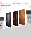 Wireless Intercom Doorbell Delivering Top Tier Audio And Zero Lag Signal Range For House Or Office Quick Install, showing outdoor unit and doors.