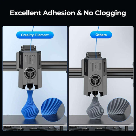 RFID Smart Hyper PLA Filament 1.75mm 1Kg Spool For 3D Printing With Auto Recognize And Optimized Printer Settings High Speed 30 To 600 mm Per Sec Fits K2 Plus And Most Printers Black showing comparison of Creality blue filament and others.