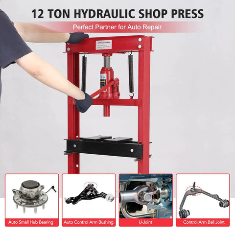12 Ton H Frame Hydraulic Press For Benchtop Shop Use With Dual Press Plates Heavy Duty Steel Construction shown in use