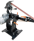 Heavy Duty Variable Speed Belt Sander Polisher With 72X2 Inch Belt For Metal Welds And Knife Sharpening Rock Solid 220V Motor shown from the side on a sturdy base.