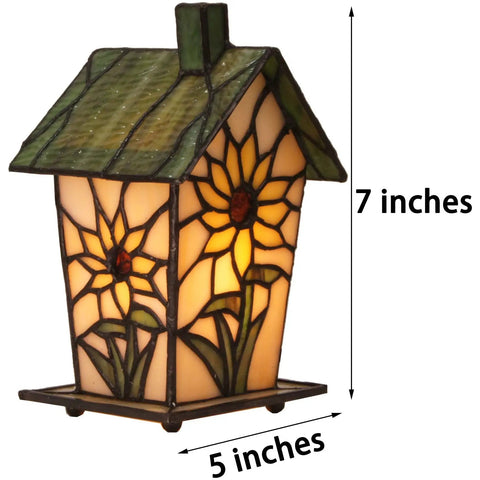 Handmade Tiffany Style Stained Glass Birdhouse Table Lamp With Sunflower Design For Home Decor That Pops In Any Room 7 Inch High
