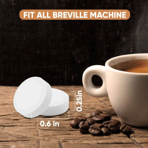 Pro Grade Espresso Machine Cleaning Tablets Kit, 100 Tablets For Jura, Miele, And All Brands, shown with cup of coffee