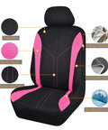 Universal Car Seat Covers Full Set For Front Seats And Rear Bench With Mesh Splicing Polyester Fabric Black With Pink Accent, easy install