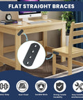 Badass Strength Black Stainless Steel Mending Plates 4 Pack Flat Furniture Brackets For Wood Repair Rock Solid Rust Proof Connectors 100X38Mm on a wooden desk with a chair.