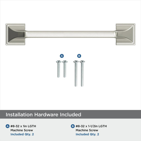 Satin Nickel Exceed Transitional Cabinet Pull Five And One Sixteenth Inch Center To Center With Six Inch Overall Length Ideal For Cabinets Drawers And Furniture 1 Pack shown with included screws.