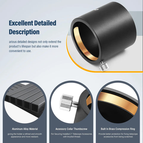 2 Inch SCT Adapter For Schmidt Cassegrain Telescopes With Side Clamp featuring aluminum alloy and brass compression ring