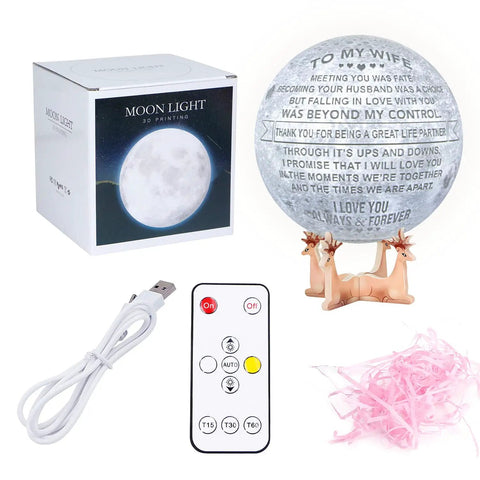 Engraved 3D Moon Lamp With RGB Lights To My Wife Dope Gift From Husband 5.9 Inch Moon Light For Wife Birthday Anniversary Christmas Mothers Day Home Decor, lamp with stand, USB cable, and remote control