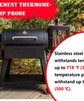 Outdoor pellet grill setup with probe thermometer, showcasing Two Pack Temp Meat Probe Replacements For Pellet Grills And Smokers.