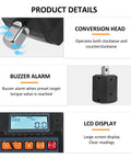 Pro Grade Digital Torque Wrench With Backlit Display And Half Inch Drive Includes Three Eighths Inch And Quarter Inch Adapters Sound And Light Alarm High Accuracy Real Time Ft Lb And Nm Readouts Four Torque Units For Automotive And Industrial Use, LCD display