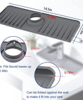 Gray silicone sink splash guard and silicone faucet mat for kitchen and bathroom water absorbent drip catcher, easy drainage.
