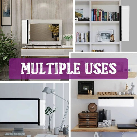 Two Piece Monitor Memo Board Set for Office Desk Organization installed on desk and shelves showing versatile use