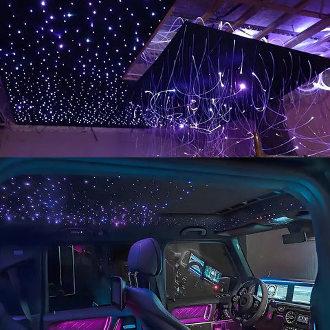 16W Small Fiber Optic Star Ceiling Kit With 200 Fibers And 9.8 Ft Of Optical Fiber, Remote Control And App Control, Music Activated Twinkle Lights For Car And Home, Hidden Light Engine, 13 Static Colors