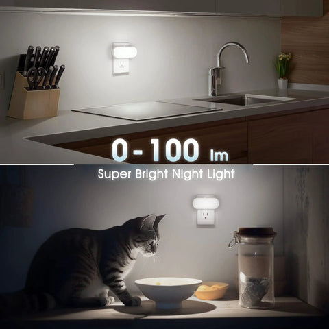 Led Night Light Easy Plug In Wall 2 Pack With Dusk To Dawn Sensor Dimmable 0 To 100 Lumens 5000K Soft White For Bathroom Hallway Bedroom Kids Room Stairway Night Time Safety