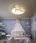 Close To Ceiling Kids Room Light Fixture With Moon And Star Shape Modern Metal Ceiling Chandelier In White 4000K Natural Glow