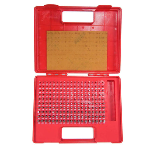 Steel Pin Gauge Set 190-Piece 0.061-0.250 In Range Minus Tolerance 0.0002 In in red plastic case