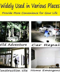 JUDYSSY Led Floodlight 500W 5000Lm Rechargeable Led Work Light used in various settings like wild adventures and car repair.