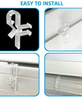 25 Pack Clear Plastic Hidden Valance Clips For Horizontal Blinds No Sweat Install Rock Solid Grip showing installation steps.