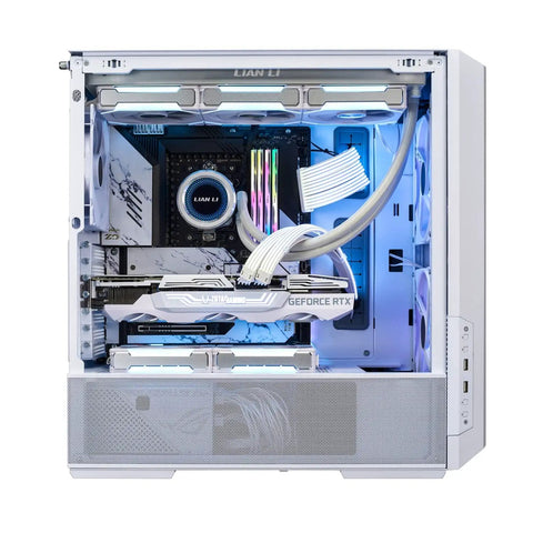 LanCool 216 E-ATX PC Case With All-Around Mesh Panels For Crazy Good Airflow, showing interior with installed components and fans.