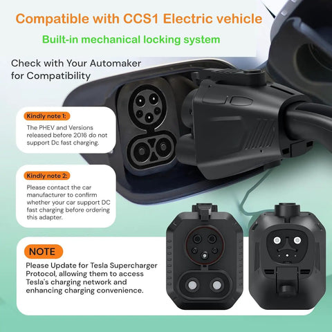 Universal Nacs To Ccs Adapter For Tesla Supercharger Dc Fast Charging with mechanical locking system for electric vehicles.