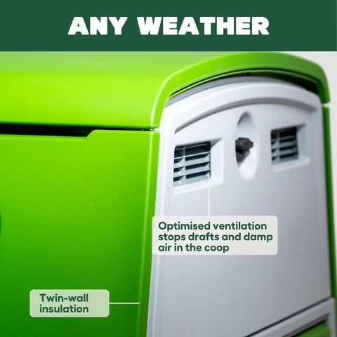 Weatherproof vent detail of Large Plastic Chicken Coop For Easy Cleaning And A Secure Hen House, featuring twin-wall insulation.