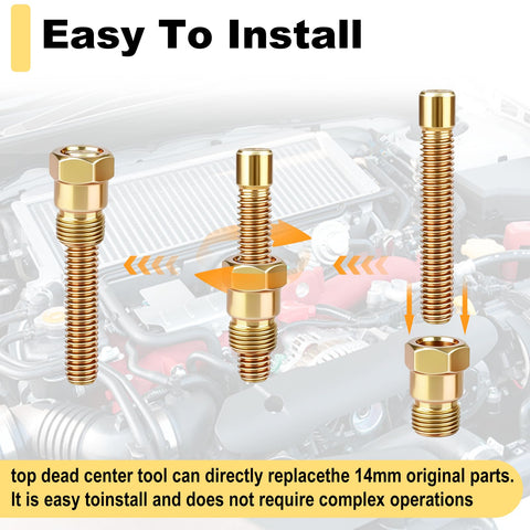 Straight From The Shop Heavy Duty Piston Stop Tool And Tdc Locator Screw Built Tough For 14Mm Spark Plugs showing brass installation.
