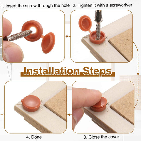 Installation steps for Plastic Hinged Screw Cover Caps 3.1 Millimeter Inner Diameter 0.12 Inch Shutter Caps for furniture.