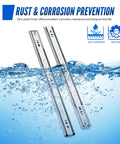 Top Shelf Hella Smooth Soft Close Drawer Slides 20 Inch showing rust-resistant zinc coated slides submerged in water.