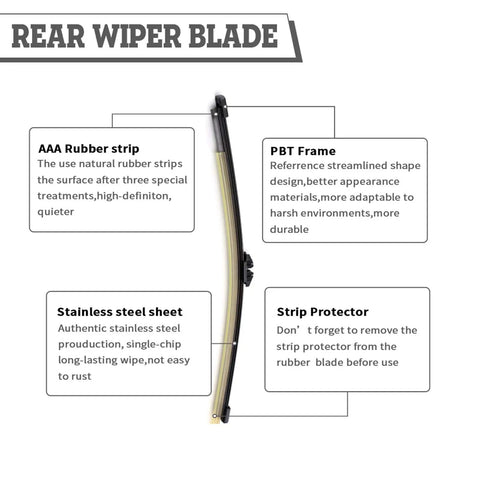 Heavy Duty Rear Windshield Wiper Arm And Blade Kit For Ford Edge 2015 To 2024 detailed view of rubber strip and stainless steel components.