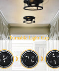 Image showing installed Four Pack Dope Black Farmhouse Flush Mount Ceiling Lights With Two Light Rustic Industrial Ceiling Fixtures.