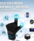 Winter Balaclava Gloves Set Windproof Thermal Ski Mask For Men And Women showcasing black touchscreen glove with icons