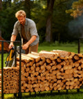 Beefy 8Ft Firewood Rack With Heavy Duty Metal Frame And Built In Kindling Storage For Indoor And Outdoor Use in use outdoors