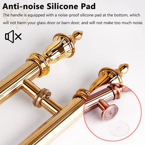 Vintage Steel Push Pull Bar Handle Set For Double Sided Doors H Shape with anti-noise silicone pad detail.