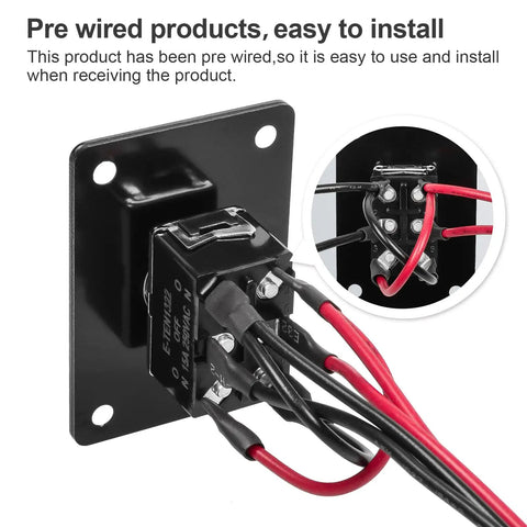 Six Pin Three Position Prewired Power Transfer Switch With Mounting Plate And Waterproof Cap Built Tough Flame Retardant Housing For Durable Safe Use In Cars Boats And More Rocker Toggle Style, prewired with wires attached