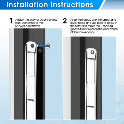 Installation of Premium Stainless Steel U Channel Magnetic Strip For Swing Glass Shower Doors With Magnetic Latch, Includes Magnet And Screws.