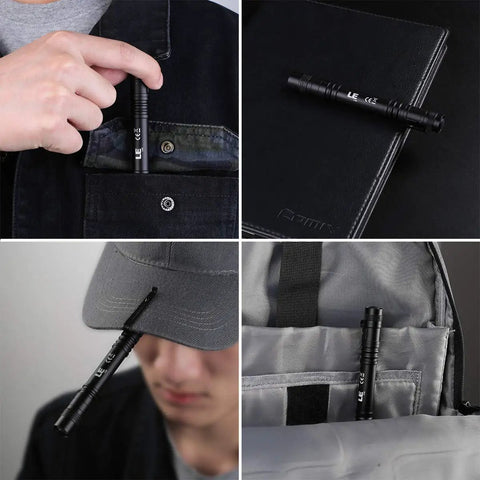 Ultra Bright LED Pen Flashlights Mini Pocket Lights With Clip 2 Pack Waterproof in pocket, on notebook, and clipped on cap