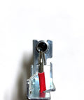 Natural gas pilot assembly for vent-free heater; red insulated lead and metal mounting bracket, front view