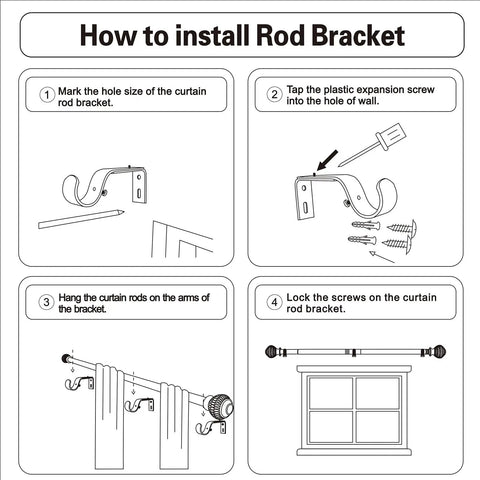 Installation guide for Heavy Duty Adjustable Curtain Rod Kit 16 To 144 Inch 1 Inch Diameter With Wood Grain Leaf Pattern Finials.