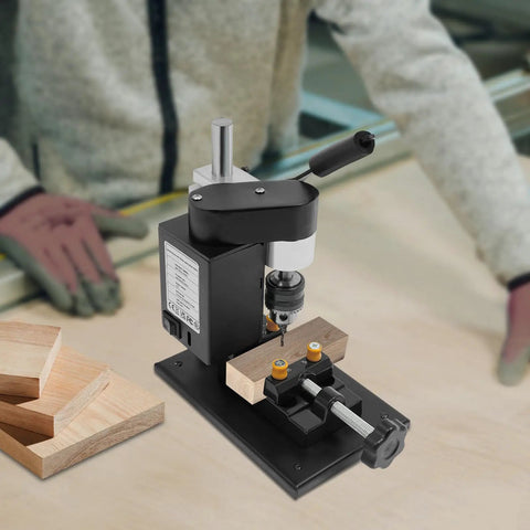 Mini Drill Press For Jewelry Making And PCB Projects Dope Precision Benchtop Drilling Machine 110V on workbench with wood pieces