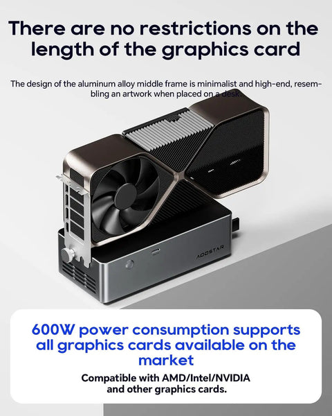 Heavy Duty Oculink Egpu Docking Station Featuring Rock Solid 800W Power Supply optimized for custom or long graphics cards.