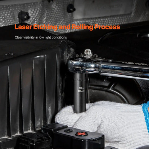 Impact Socket Set 3/8 Inch Drive, 90 PC Beefy CR-MO Steel Kit demonstrating use in automotive application