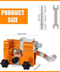 Manual Chain Saw Sharpener Kit With Hand Crank Portable Sharpener for household chainsaw, orange, dimensions shown, no power needed.