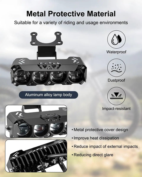 LED Headlight Kit For Dirt Bikes And Off Road Rides With Four Eye LED Array Dual Color Temperature White High Beam And Warm Low Beam Includes Mounting Bracket And Switch Wiring Harness For Talaria Sting R MX4 Sur Ron Segway X260