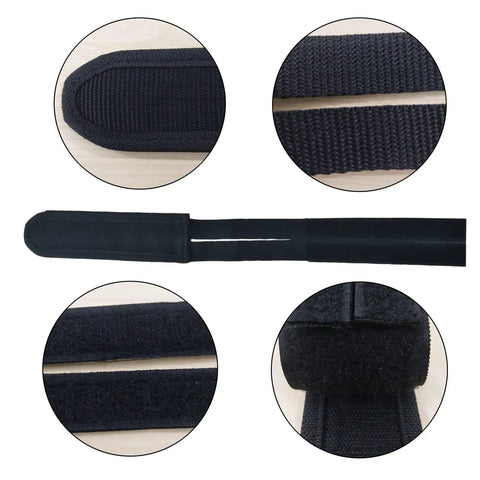 Close-up of One Pair Bike Pedal Straps Toe Clips With Adjustable Grippy Anti Slip Tape, featuring detailed views of stitching and material.