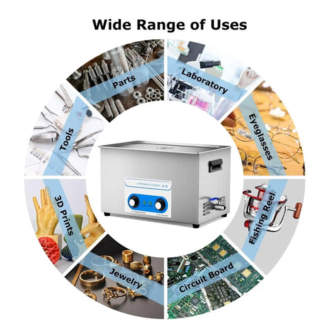 30L Ultrasonic Cleaner With Heat And Knob Control Ultra Powerful 40Khz Bath for cleaning jewelry, tools, eyeglasses and various parts.