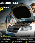Two men inspecting a car engine with an open hood, highlighting ease of use for Direct Swap Electric Coolant Water Pump Keep Your Daily Runner Frost Free For 2018 To 2023 Toyota Camry RAV4 Avalon Highlander Sienna Venza And Lexus ES NX 2.5L L4 Gas Engine No Sweat Replacement.