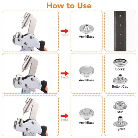 How to use Heavy Duty Snap Fastener Tool Kit With 100 Pairs Of 15mm Stainless Steel Snaps for DIY crafts step-by-step guide