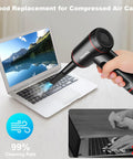 Person using Rechargeable Cordless Air Duster With LED Light 100000 RPM 3 Gear Adjustable Airflow to clean laptop keyboard