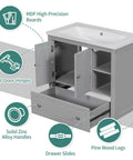 Bathroom Vanity Base Cabinet Featuring Solid Wood Frame And Painted Finish with open drawer and doors, showing storage organizer