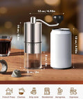Manual Coffee Grinder With Ceramic Burrs For Espresso And French Press, hand crank, stainless steel, size comparison
