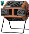 43 Gallon Dual Chamber Compost Bin With Built In Nuts And Thermometer For Outdoor Rotating Composter Tumbler In The Garden And Backyard, Easy Assembly In Minutes, No Tools Needed, Bright Orange.